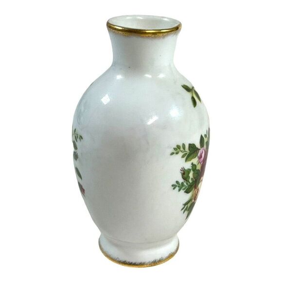 Vintage ROYAL ALBERT OLD COUNTRY ROSES BUD VASE / 1962 Floral Gold Trim 4" Mini - Picture 6 of 7
